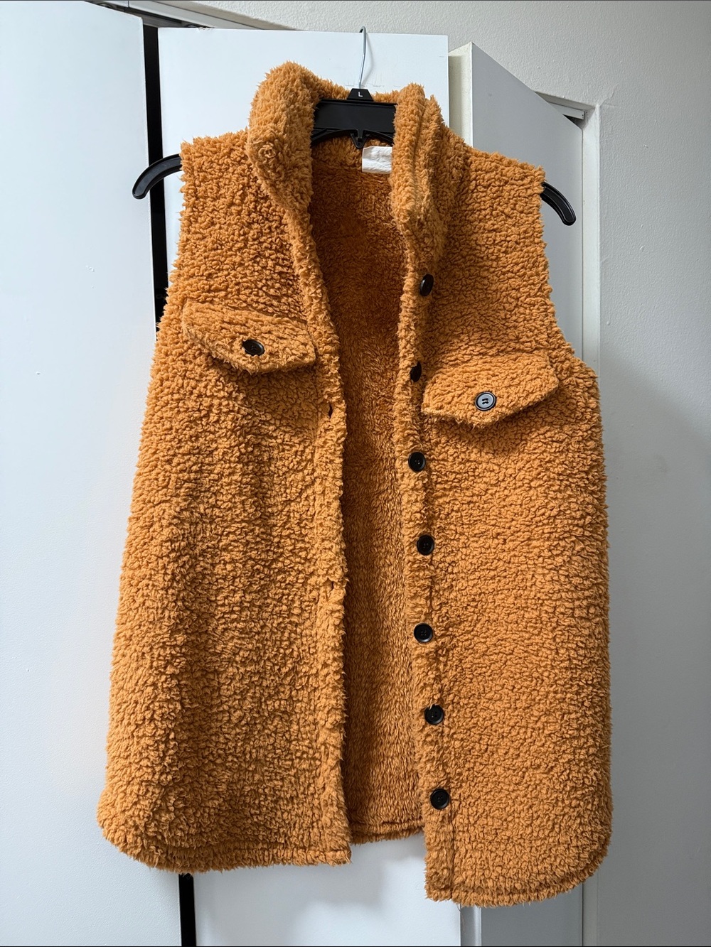 Cozy Sherpa Button-Front Vest in Rust